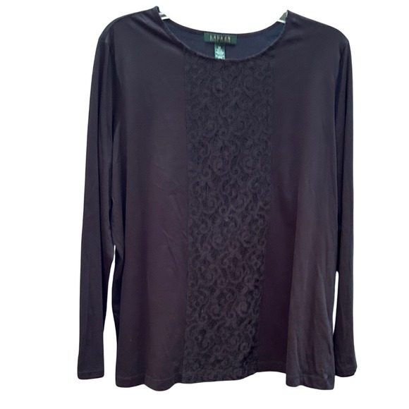Lauren Ralph Lauren Embellished Top Long‎ Sleeve Blouse Black 2X - Picture 1 of 5